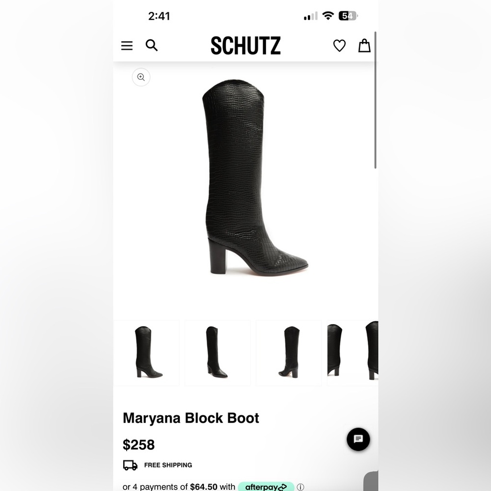 Schutz Maryana Block Heeled Boot in Crocodile Embossed Leather- black NWT